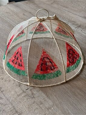 Vintage Sinamay Watermelon Raffia Mesh Food Cover Dome